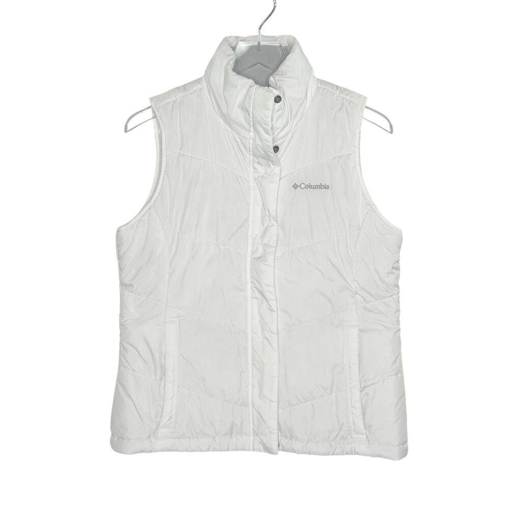 Columbia Puffer Vest M Womens White Stand Collar Outdoor Gorpcore Hiking